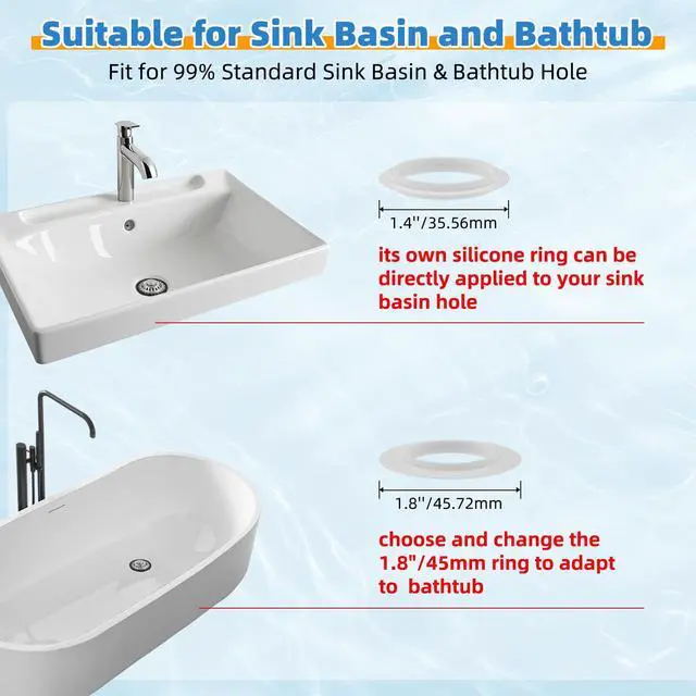 Alt view image 2 of 7 - Universal Bathtub Drain Stopper, 2PCS Metal Shower Hair Catcher, Chrome