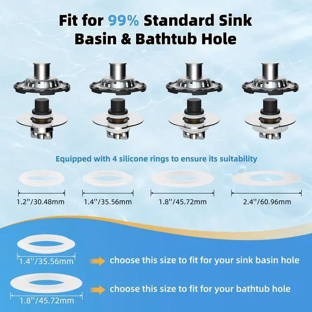 Alt view image 3 of 7 - Universal Bathtub Drain Stopper, 2PCS Metal Shower Hair Catcher, Chrome