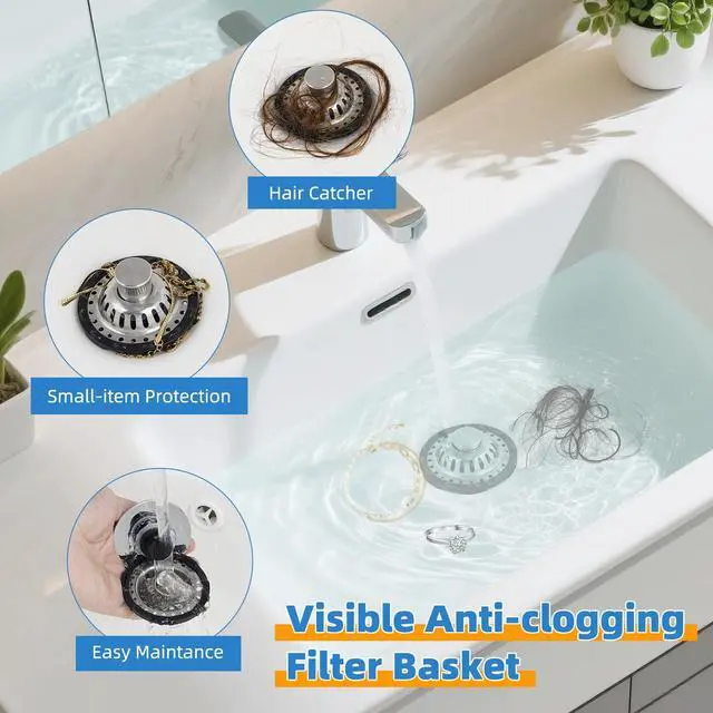 Alt view image 4 of 7 - Universal Bathtub Drain Stopper, 2PCS Metal Shower Hair Catcher, Chrome