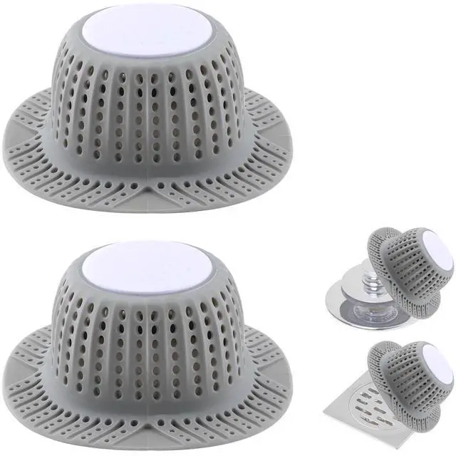 Main image of 2 Pack Bathtub Drain Hair Catcher for Dog Hairs, Silicone Shower Hair Catcher, Dog Hairs Drain Protector for Pop-Up and Regular Drains of Shower, Tub, Bathroom and Sink, Grey