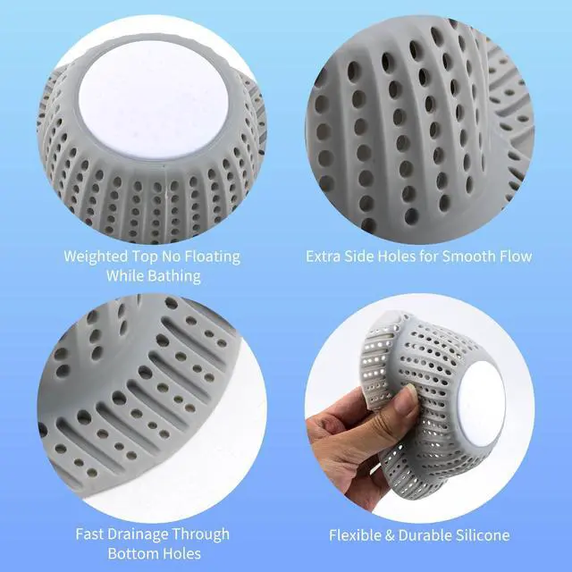 Alt view image 3 of 7 - 2 Pack Bathtub Drain Hair Catcher for Dog Hairs, Silicone Shower Hair Catcher, Dog Hairs Drain Protector for Pop-Up and Regular Drains of Shower, Tub, Bathroom and Sink, Grey