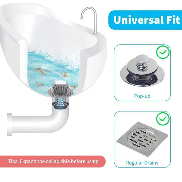 Alt view image 4 of 7 - 2 Pack Bathtub Drain Hair Catcher for Dog Hairs, Silicone Shower Hair Catcher, Dog Hairs Drain Protector for Pop-Up and Regular Drains of Shower, Tub, Bathroom and Sink, Grey