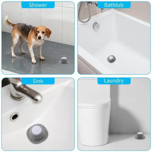 Alt view image 7 of 7 - 2 Pack Bathtub Drain Hair Catcher for Dog Hairs, Silicone Shower Hair Catcher, Dog Hairs Drain Protector for Pop-Up and Regular Drains of Shower, Tub, Bathroom and Sink, Grey