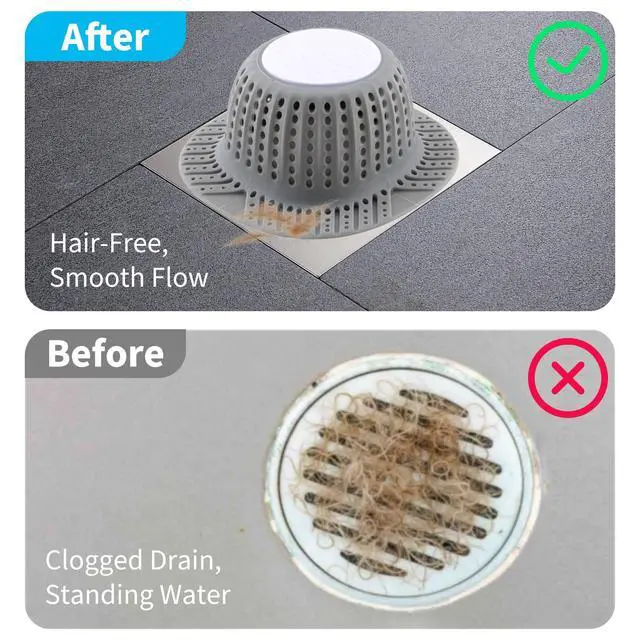 Alt view image 5 of 7 - 2 Pack Bathtub Drain Hair Catcher for Dog Hairs, Silicone Shower Hair Catcher, Dog Hairs Drain Protector for Pop-Up and Regular Drains of Shower, Tub, Bathroom and Sink, Grey