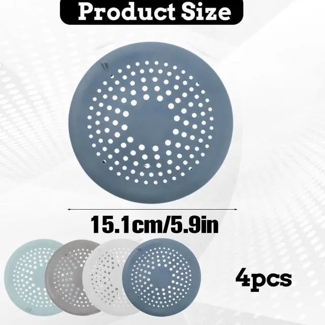 Alt view image 2 of 7 - 4 Packs Round Hair Drain Catcher, Drain Cover with Suction Cups, Durable Shower Drain Hair Catcher for Bathroom, Bathtub, Kitchen, Easy to Clean