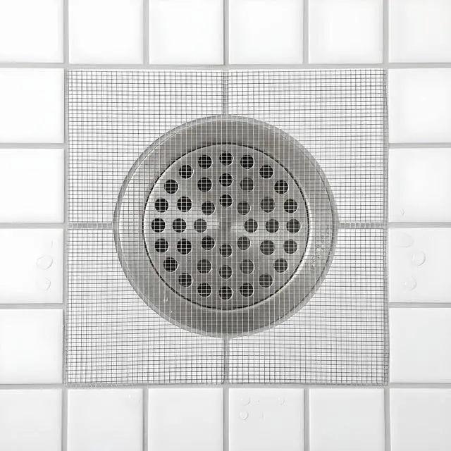 Alt view image 6 of 7 - 1 Pack 4 Inch x 33 Ft Disposable Linear Shower Drain Hair Catcher Disposable Shower Drain Screen Self-Adhesive Cutable Mesh Shower-Drain Cover Stickers with Cleaning Shovel for Bathroom Kitchen Sink