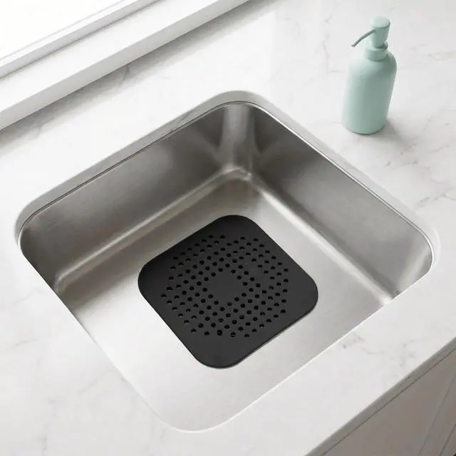 Alt view image 4 of 7 - Square Silicone Drain Cover, 5.7 Inch Flat Shower Drain Hair Catcher with Suction Cups, TPR Drain Protector Stopper for Bathroom and Kitchen, Anti-Slip Floor Drain Strainer (2 Pack, Black)