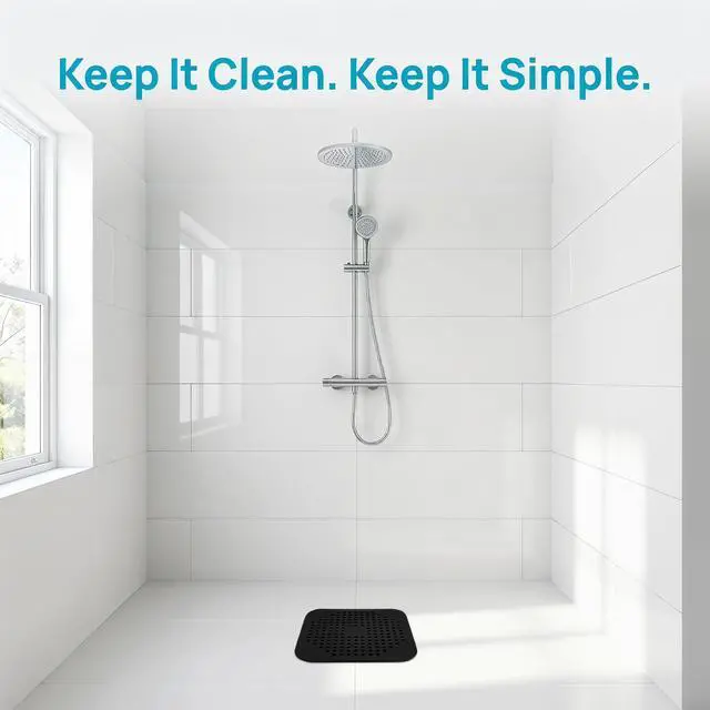 Alt view image 5 of 7 - Square Silicone Drain Cover, 5.7 Inch Flat Shower Drain Hair Catcher with Suction Cups, TPR Drain Protector Stopper for Bathroom and Kitchen, Anti-Slip Floor Drain Strainer (2 Pack, Black)