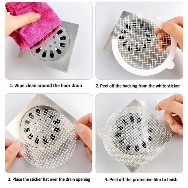 Alt view image 3 of 7 - 60PCS Disposable Drain Hair Catcher Shower Mesh Stickers- Prevent Clogs