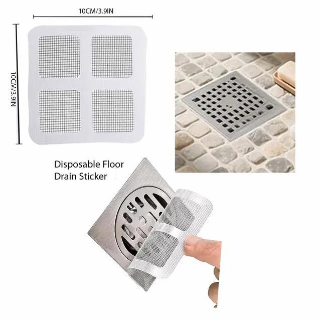 Alt view image 2 of 5 - 50 PCS Disposable Hair Catcher Shower Drain Cover Adhesive Mesh Stickers for Bathroom Bathtub Laundry Sink Kitchen Disposable Drain Covers Hair Trap Sticker for Human and Pet Hair