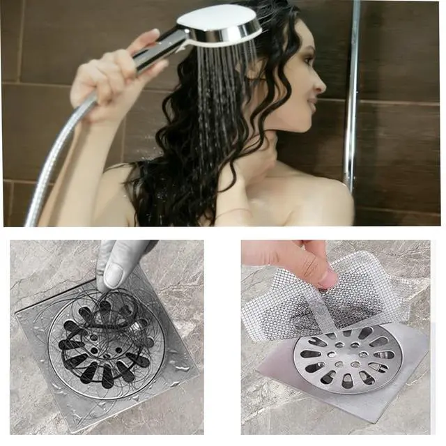 Alt view image 5 of 5 - 50 PCS Disposable Hair Catcher Shower Drain Cover Adhesive Mesh Stickers for Bathroom Bathtub Laundry Sink Kitchen Disposable Drain Covers Hair Trap Sticker for Human and Pet Hair