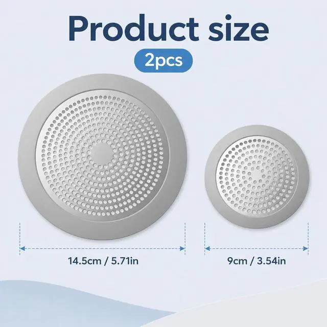 Alt view image 2 of 7 - 2PCS Shower Hair Drain Catcher, 5.7in and 3.5 in Wide Shower Drain Hair Catcher Stainless Steel Shower Drain Cover Fliter Bathroom Sink Hair Stopper for Showers Bathroom Pet Owners Homeowners