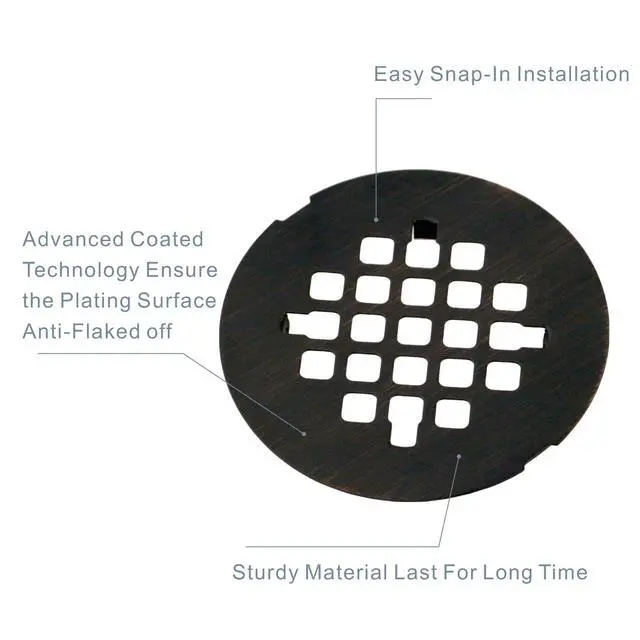 Alt view image 3 of 6 - Oil Rubbed Bronze Snap-in Shower Drain Cover, 4-1/4" OD Round Grid