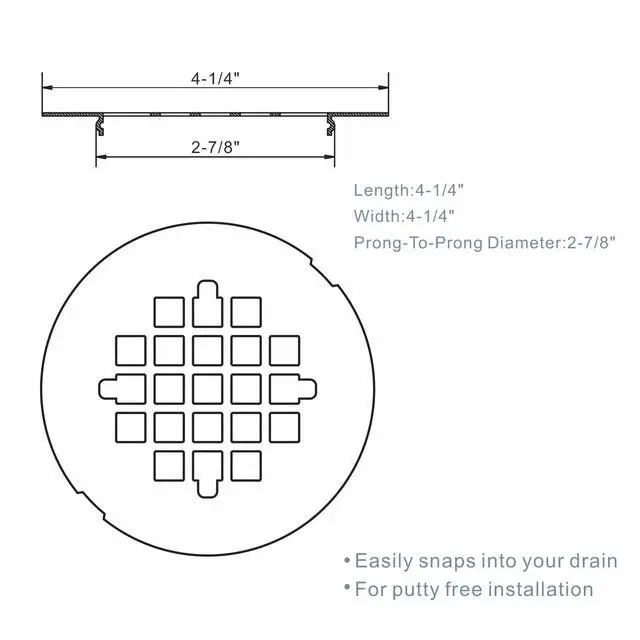 Alt view image 4 of 6 - Oil Rubbed Bronze Snap-in Shower Drain Cover, 4-1/4" OD Round Grid