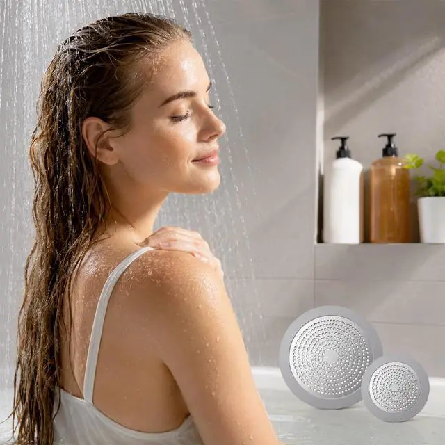 Alt view image 6 of 7 - 2PCS Shower Hair Drain Catcher, 5.7in and 3.5 in Wide Shower Drain Hair Catcher Stainless Steel Shower Drain Cover Fliter Bathroom Sink Hair Stopper for Showers Bathroom Pet Owners Homeowners