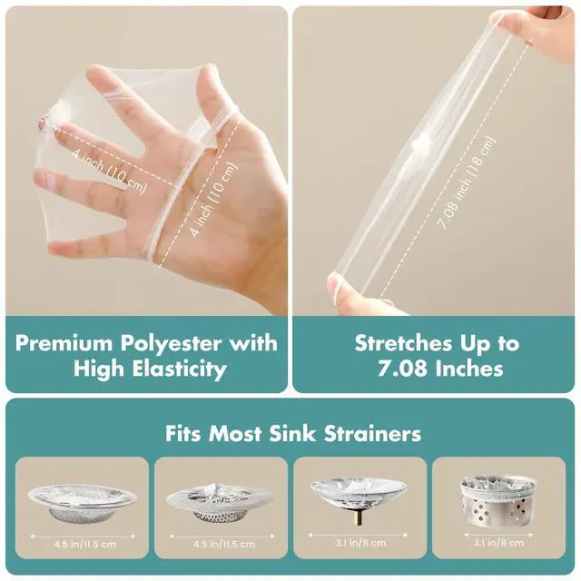 Alt view image 4 of 6 - 200 Pack Disposable Drain Covers for Sourdough, Kitchen Mesh Sink Strainer Bags, Anti-Clog Drain Catchers for Food Scraps, Coffee Grounds & Hair, Kitchen & Bathroom