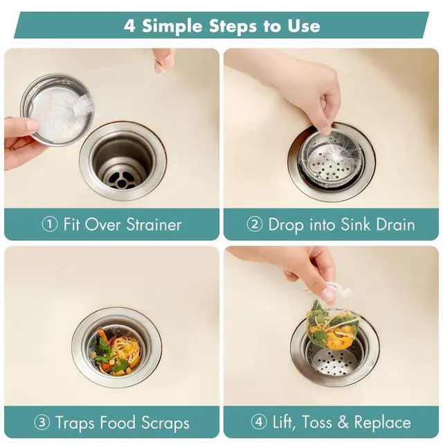 Alt view image 6 of 6 - 200 Pack Disposable Drain Covers for Sourdough, Kitchen Mesh Sink Strainer Bags, Anti-Clog Drain Catchers for Food Scraps, Coffee Grounds & Hair, Kitchen & Bathroom