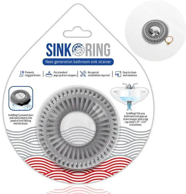 Main image of Bathroom Sink Drain Protector & Strainer for Pop-Up Stoppers, Gray