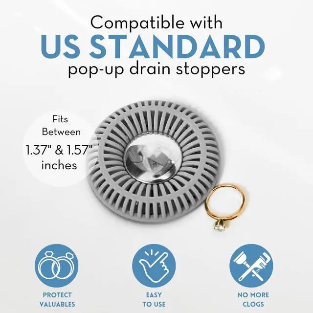 Alt view image 3 of 6 - Bathroom Sink Drain Protector & Strainer for Pop-Up Stoppers, Gray
