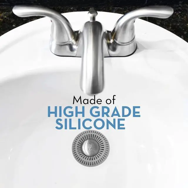 Alt view image 4 of 6 - Bathroom Sink Drain Protector & Strainer for Pop-Up Stoppers, Gray