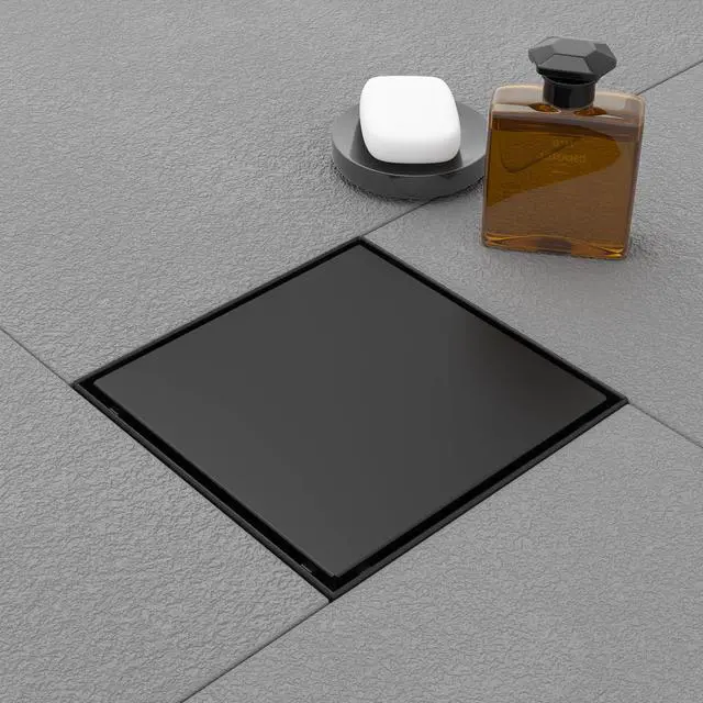 Main image of Linear Shower Drain - 6 Inch Matte Black, with Tile Insert Panels