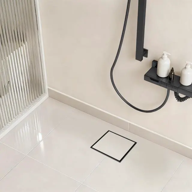 Alt view image 7 of 7 - Linear Shower Drain - 6 Inch Matte Black, with Tile Insert Panels