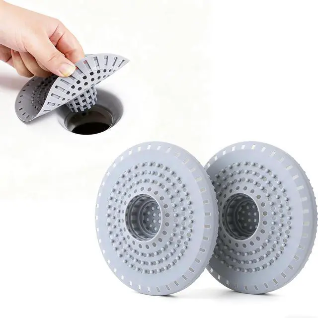 Main image of Shower Drain Hair Catcher, Premium Silicone Drain Protector & Shower Drain Cover for Regular Drains of Shower Room, Bathroom, Grey