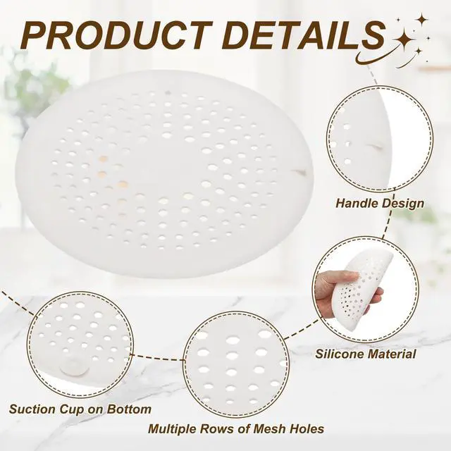 Alt view image 3 of 7 - Pcs Shower Silicone Drain Cover, 5.9 Inch Shower Hair Catcher Drain Cover for Shower Room Bathtubs Kitchen Sink Laundry Room, White(Round)