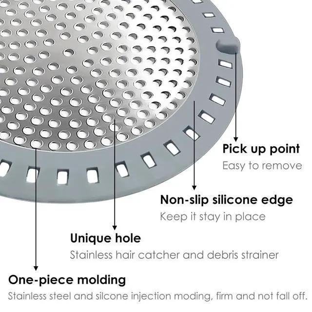 Alt view image 3 of 6 - Drain Hair Catcher, Shower Hair Drain Catcher, Shower Drain Cover, Bathtub Drain Strainer, Tub Hair Catcher, Bathroom Sink Strainer Hair Trap Filter, Bathroom Drain Defender, Flat, Round