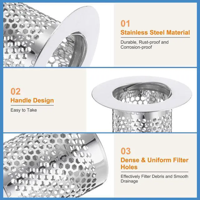 Alt view image 3 of 7 - 2 Pack Shower Drain Strainer, 2" x 2.5" Stainless Steel Floor Drain Strainer Deep Sink Hair Catcher for Kitchen Bathroom Balcony Floor Drain, Fit Hole Size from 1.57" to 2.56"
