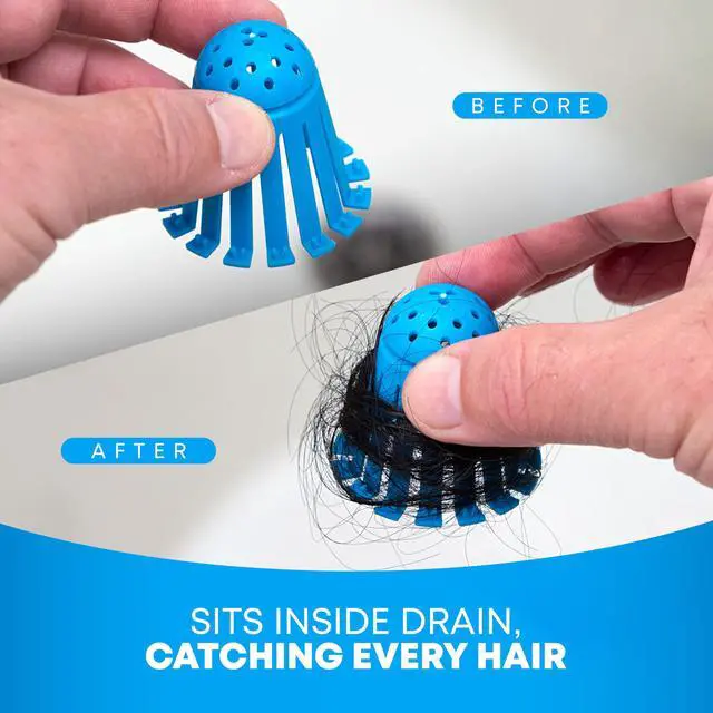Alt view image 3 of 7 - Toss 21pk Disposable Bath Tub Drain Strainers - Hair Catcher Snare for Shower Bathtub to Prevent Clogged Drains, Traps Human and Pet Hair, One Year Supply (Blue)