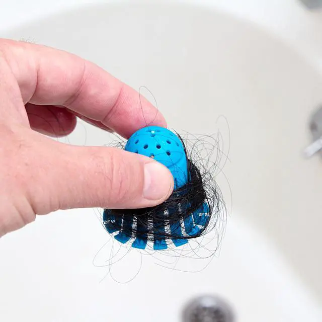 Alt view image 5 of 7 - Toss 21pk Disposable Bath Tub Drain Strainers - Hair Catcher Snare for Shower Bathtub to Prevent Clogged Drains, Traps Human and Pet Hair, One Year Supply (Blue)