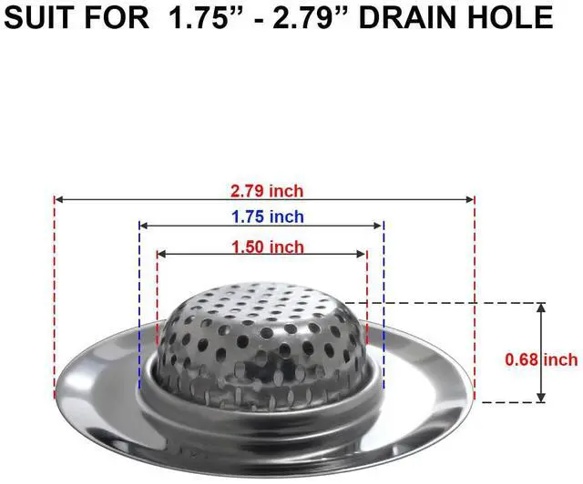 Alt view image 3 of 7 - Bathtub Drain Strainer - 2.79 Inch Hair Catcher, Stainless Steel Shower Drain Cover, Bathroom Sink Strainer Filter Basket, Tub Drain Strainer, Hair Stopper