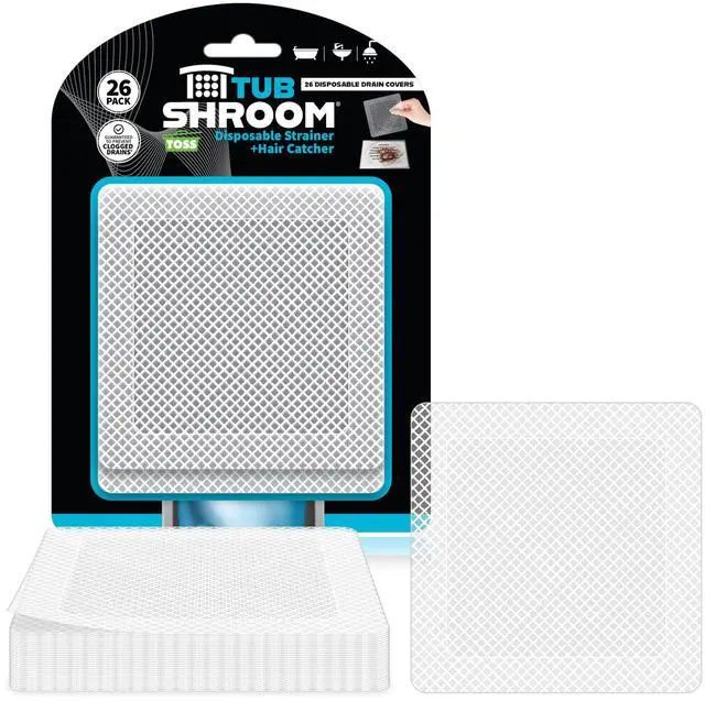 Main image of 26 Pack Square Disposable Drain Cover - Hair Catcher Mesh Sticker Strainers for Shower Bathtub and Bathroom - Hair Catcher Sticker Drain Protector - Half Year Supply