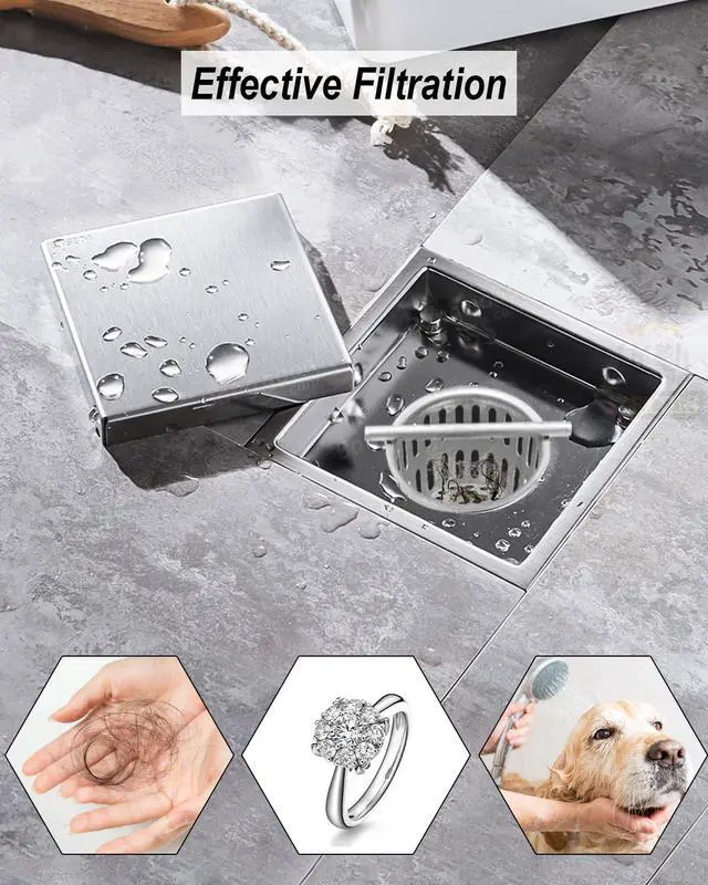 Alt view image 3 of 6 - 2Pcs 2 Inch Hair and Debris Strainer, Shower Drain Strainer with 2Pcs Lifting Hook, Stainless Steel Debris Basket Shower Drain Catcher, Hair Catcher for Floor Drain