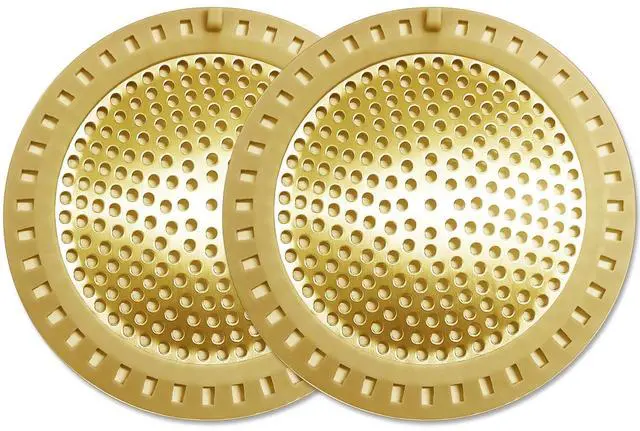Main image of 2PCS Hair Catcher Shower Drain/Strainer/Cover/Filter/Trap, Bathtub Drain Cover Hair Catcher, Hair Stopper for Bathroom Sink/Floor Drain, Stainless Steel and Silicone Drain Strainer, Gold