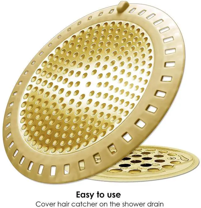 Alt view image 3 of 7 - 2PCS Hair Catcher Shower Drain/Strainer/Cover/Filter/Trap, Bathtub Drain Cover Hair Catcher, Hair Stopper for Bathroom Sink/Floor Drain, Stainless Steel and Silicone Drain Strainer, Gold