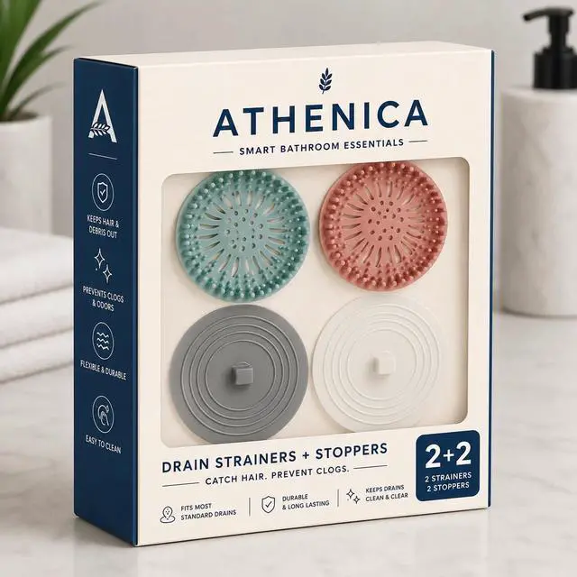Alt view image 3 of 5 - Athenica Silicone Shower Drain Hair Catcher and Tub Stopper, for Bathroom, Kitchen, and Laundry, 4 Pack