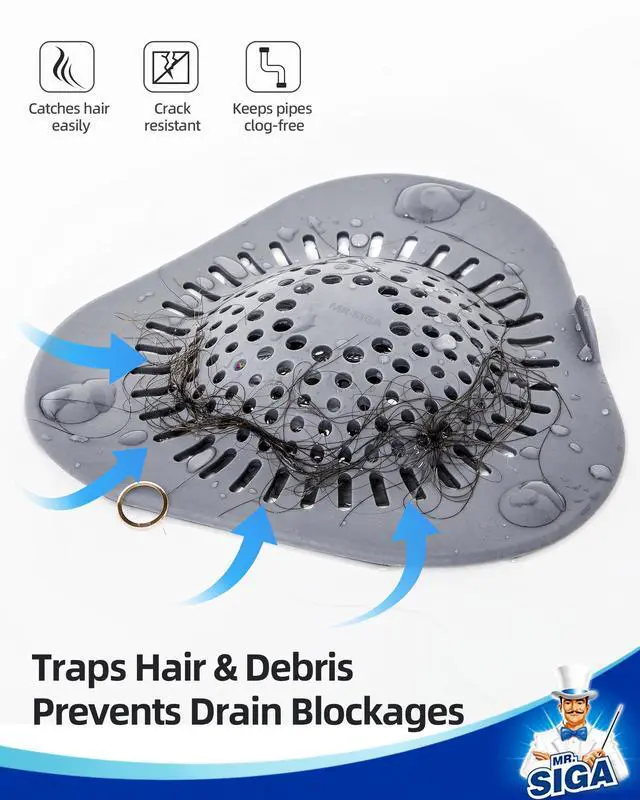 Alt view image 3 of 7 - Shower Drain Hair Catcher, Bathroom Sink Drain Strainer, Hair Stopper with Pull-tab, 3 Pack, Gray