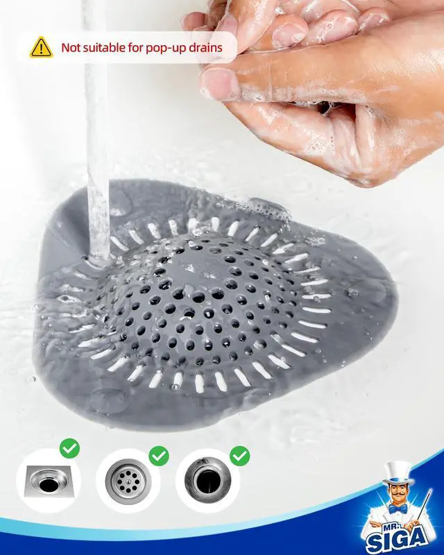 Alt view image 5 of 7 - Shower Drain Hair Catcher, Bathroom Sink Drain Strainer, Hair Stopper with Pull-tab, 3 Pack, Gray
