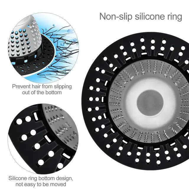 Alt view image 5 of 7 - Shower Drain Hair Catcher/Bathtub Drain Cover/Drain Protector for Pop-Up & Regular Drains(Black)