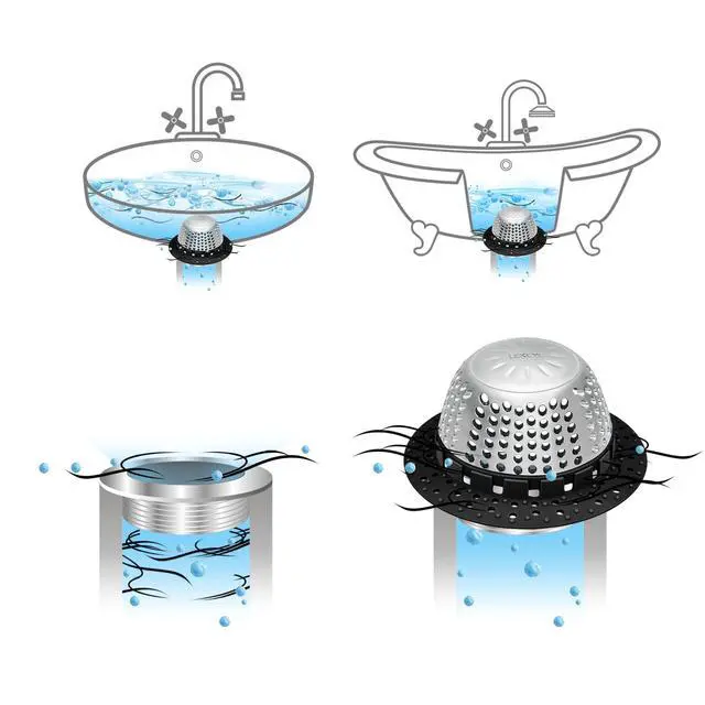 Alt view image 6 of 7 - Shower Drain Hair Catcher/Bathtub Drain Cover/Drain Protector for Pop-Up & Regular Drains(Black)