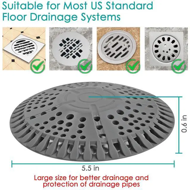 Alt view image 4 of 6 - Shower Drain Hair Catcher, 2 Pack 5.5in Shower Hair Catcher Large Premium Silicone Drain Protector Strainer, Shower Drain Cover for Shower Room, Floor Drain, Bathroom Sink, Dark Grey