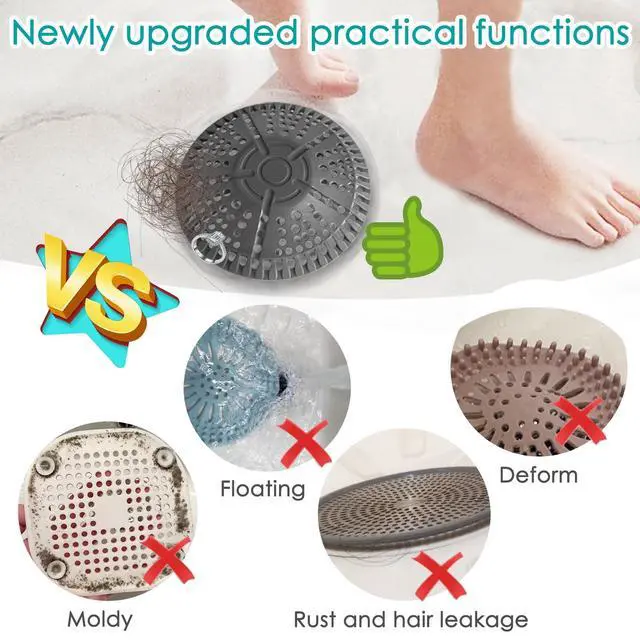 Alt view image 5 of 6 - Shower Drain Hair Catcher, 2 Pack 5.5in Shower Hair Catcher Large Premium Silicone Drain Protector Strainer, Shower Drain Cover for Shower Room, Floor Drain, Bathroom Sink, Dark Grey