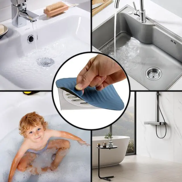 Alt view image 7 of 7 - Shower Drain Cover Tub Stopper,2 Pieces Sewer Anti-Odor Mat Deodorizing Drain Plugs for Kitchen,Bathroom and Laundry(5.9x5.9 inch) Blue