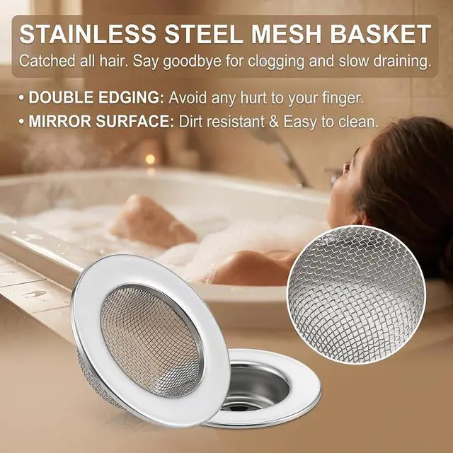Alt view image 3 of 6 - 2PCS 1.50" Bathtub Hair Catcher, Bathroom Sink Strainers, Tub Drain Hair Catcher, Drain Strainer for Shower, Laundry, Mop Pool, Utility, Slop, RV Sink, Stainless Steel