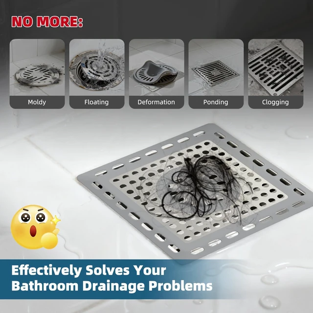 Alt view image 3 of 7 - Upgraded Shower Drain Hair Catcher for Bathroom Floor 4" Drain, Anti-Clogging Shower Drain Cover, Stainless Steel & Silicone Drain Strainer with Handle, Shower Drain Protector, Grey