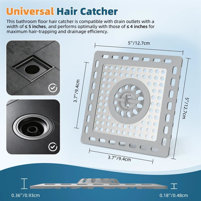 Alt view image 6 of 7 - Upgraded Shower Drain Hair Catcher for Bathroom Floor 4" Drain, Anti-Clogging Shower Drain Cover, Stainless Steel & Silicone Drain Strainer with Handle, Shower Drain Protector, Grey