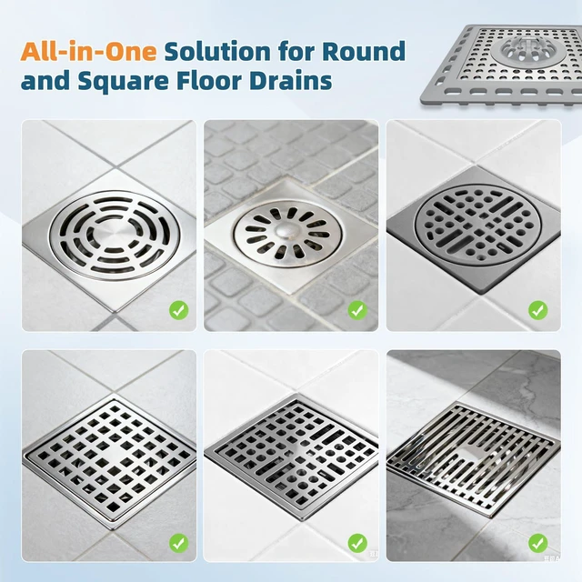 Alt view image 7 of 7 - Upgraded Shower Drain Hair Catcher for Bathroom Floor 4" Drain, Anti-Clogging Shower Drain Cover, Stainless Steel & Silicone Drain Strainer with Handle, Shower Drain Protector, Grey