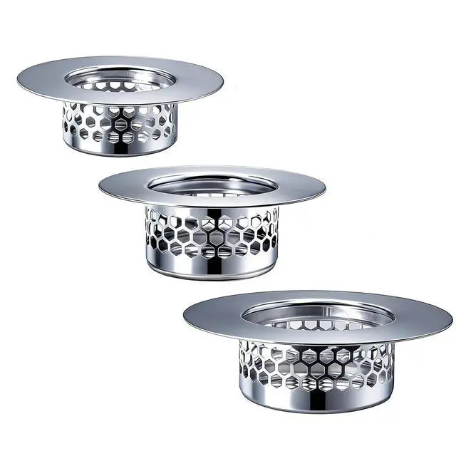 Main image of Bathroom Drain Strainers (Set of 3 Sizes), Hair Catcher for Bathroom Sink Bathtub Shower Floor Drain, Stainless Steel Filter Trap Fit Drain Hole from 1.2 to 2.17